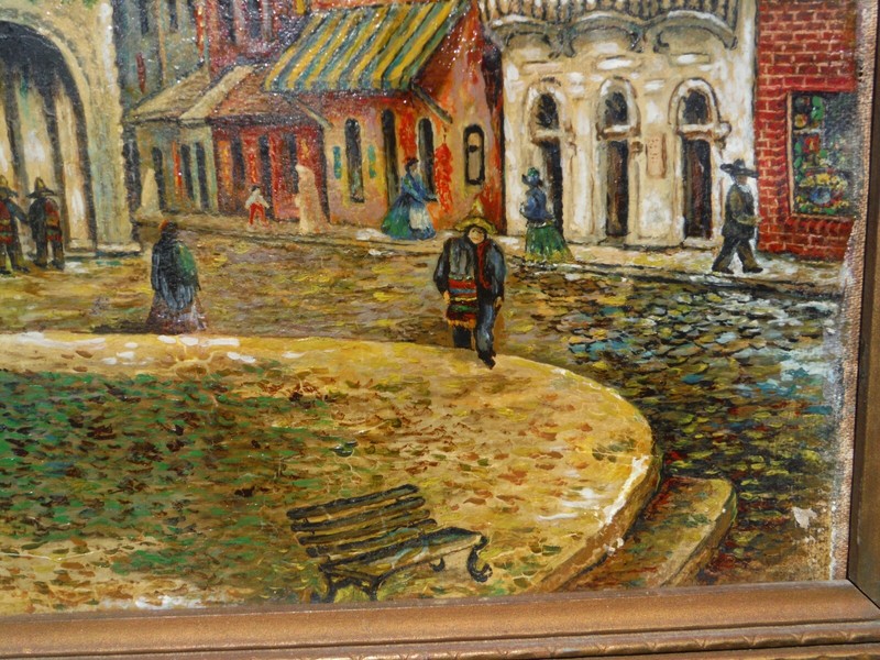 VINTAGE 1956 OIL/CANVAS PAINTING- L.A. THE PLAZA 1882 -SIGNED/ORIGINAL FRAME gallery