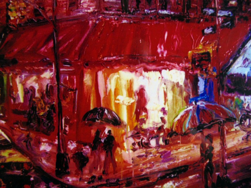 LISTED ARTIST Arthur Robins Oil Painting NYC CITYSCAPE rain cars night PIZZA gallery