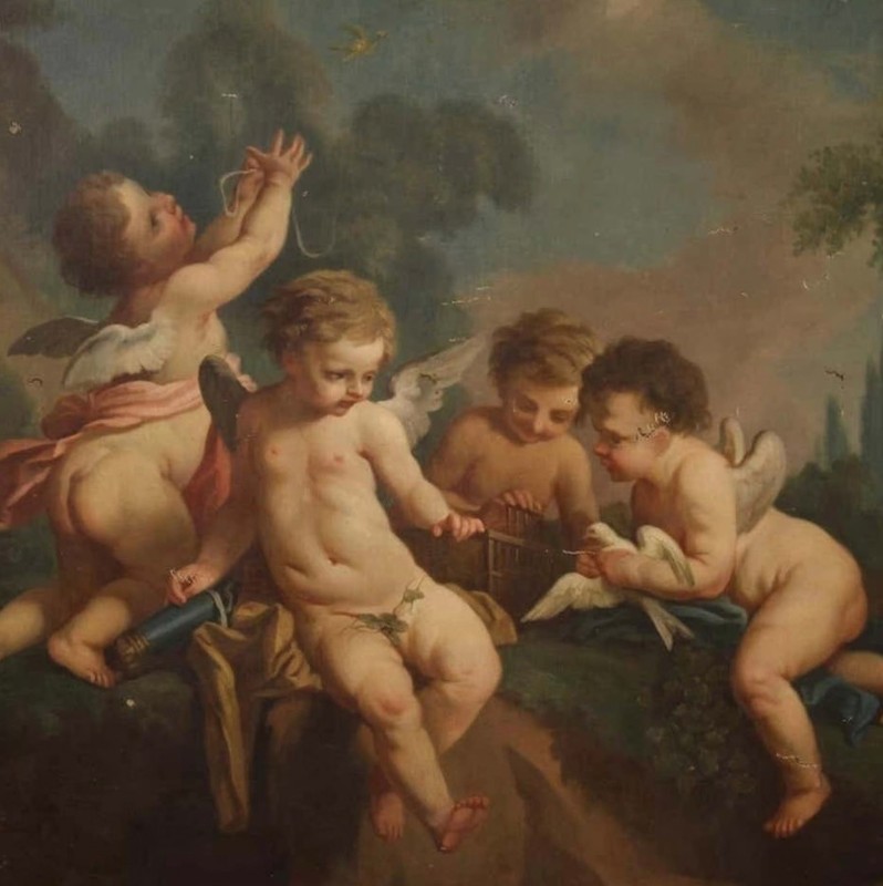 Hand Painted Oil Painting Classic Baroque Cherub Angel Vintage Religious Figure gallery