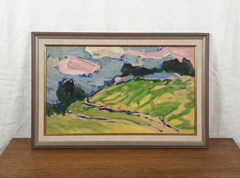 Original Oil Landscape Painting Mykola Koshel Signed 1967 Framed Ukrainian Hills
