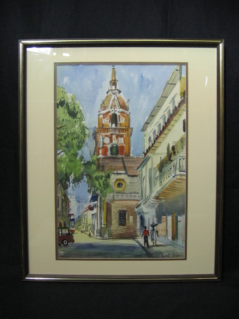 Original Edward Gross (1899-1983) Watercolor New Orleans Streetscape 25″ X 21″