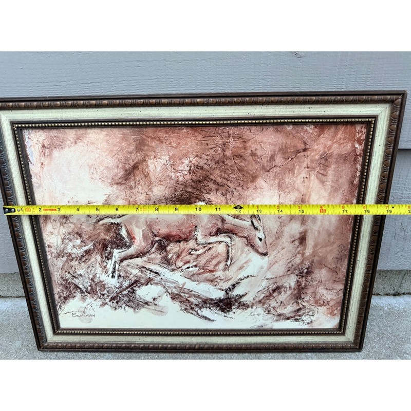 Original Signed David E Garrison Deer Wildlife Conte Crayon Framed Artwork gallery