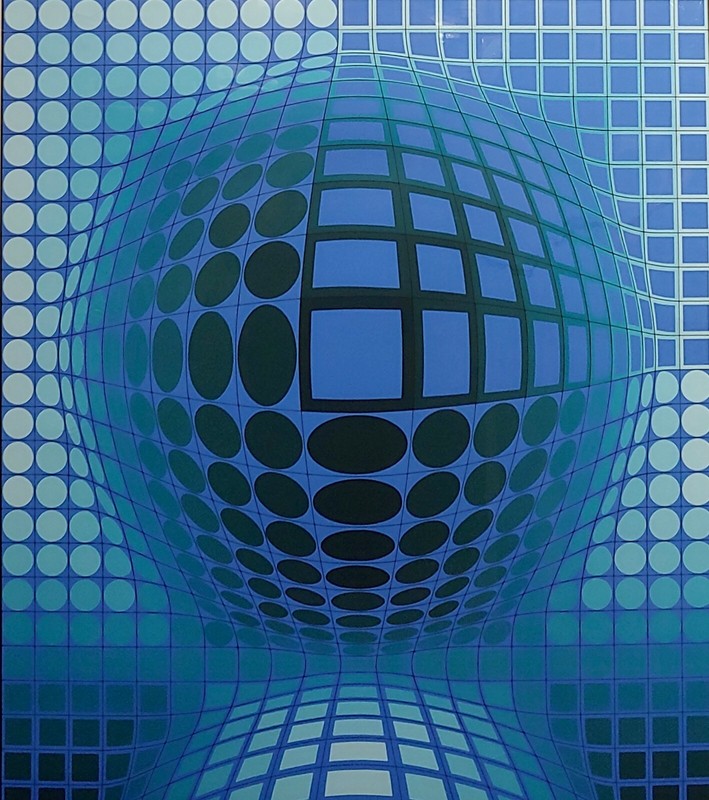 Victor Vasarely -Double Blue Spheres -Original Color Screenprint -Pencil Signed gallery