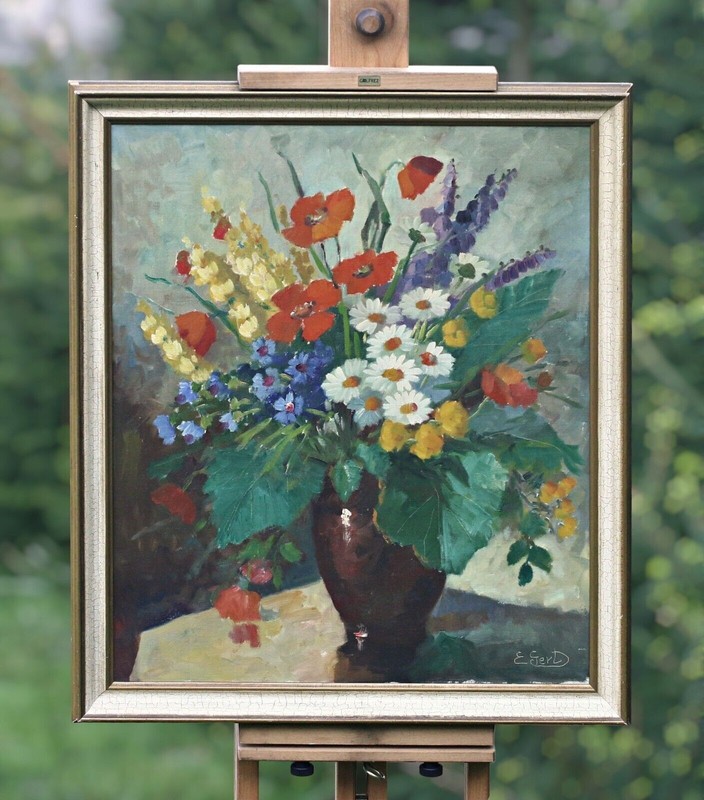 GEERTH EDITH (1906-1970) bouquet of wild flowers, oil on canvas painting Denmark