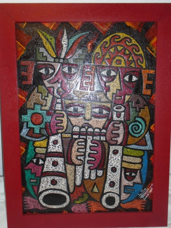 Original Painting Scratch Art VERY DETAILED Folk Traditional Acrylic Cusco Peru gallery