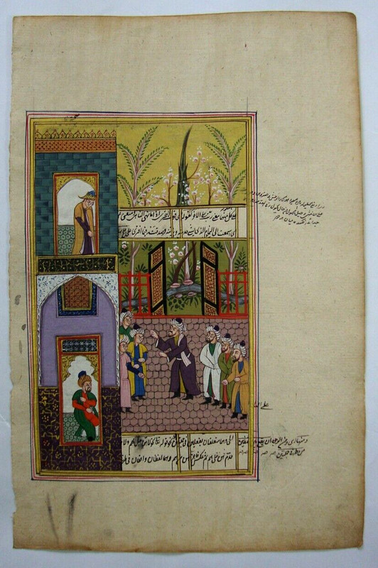 Collectible Persian Artwork Miniature Painting on Aged Parchment Paper
