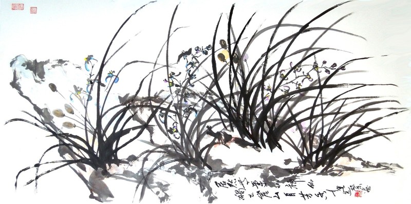 Fine Art, signed original Chnese Brush painting, unframed «Orchid No. 4»