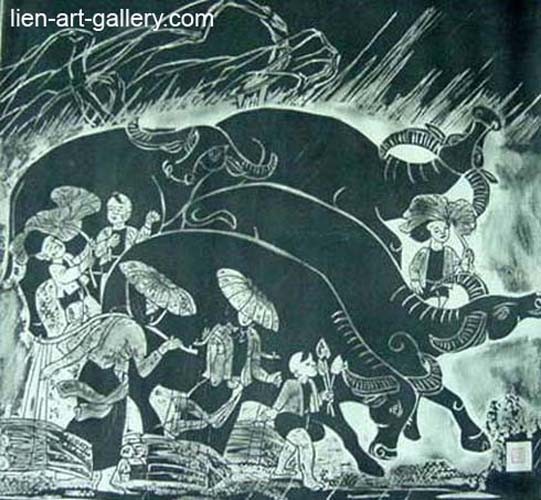 Tung Ngoc traditional Vietnamese folks #2 original Graphic painting art in heart
