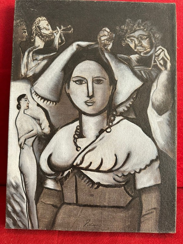 PICASSO oil painting on canvas, vtg stamped signed