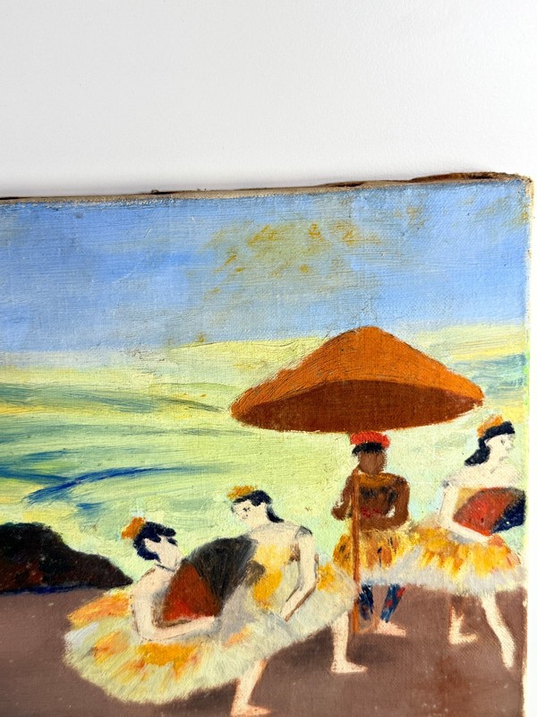 vtg 40s 50s After Edgar Degas 'Dancer with Bouquet' Painting on Canvas folk art gallery