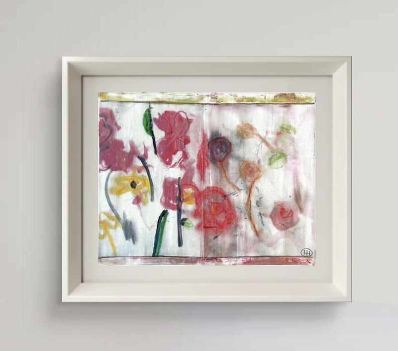 Original Colorful Floral Abstract 11×14 Acrylic Painting on Paper, Holly Hammond