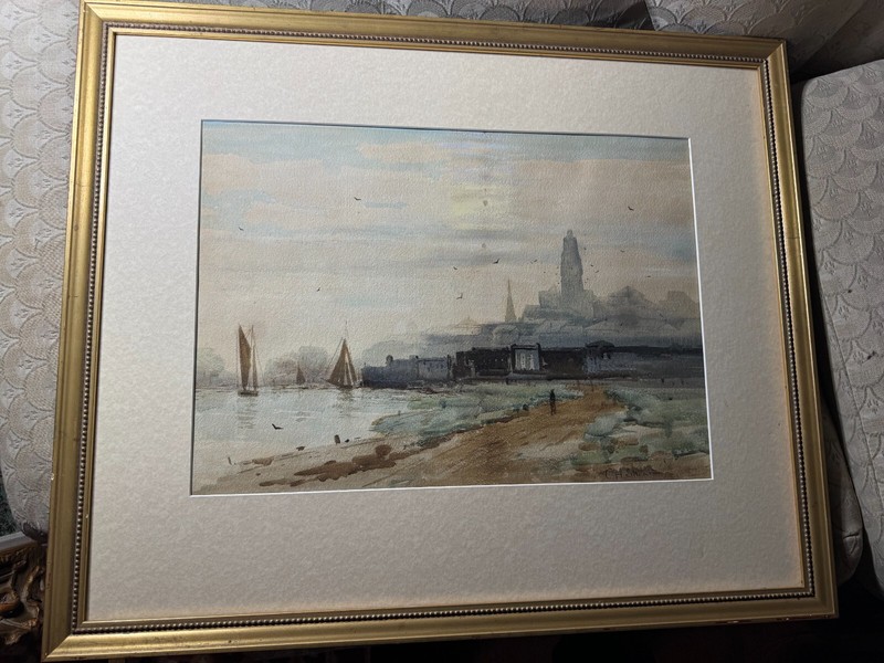 Christopher High Shearer (1846 – 1926) «Coastal Landscape» Watercolor Painting