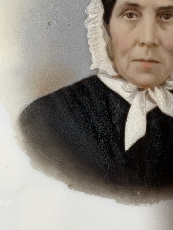Antique Victorian Hand Painted Portrait Miniature on Milk Glass gallery