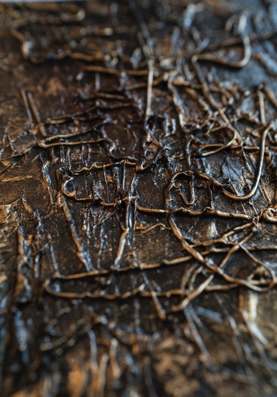 Modern Original Painting Texture Palette Knife Black Gold Leaf Maze Bronze Anya gallery