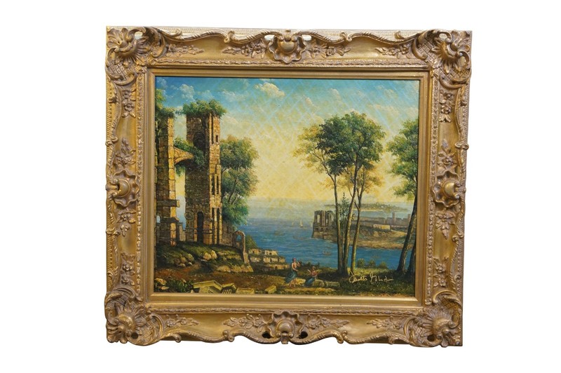 Rome Italy Capriccio Landscape Oil Painting After Francesco Lazaro Guardi 32″