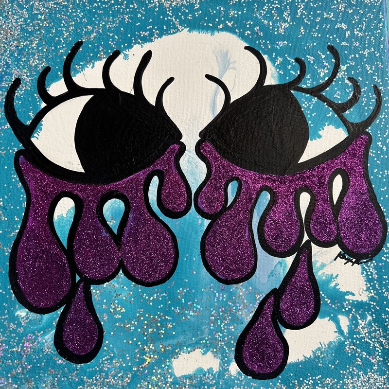 Original Kayla Braden “Alligator tears” Acrylic & glitter Eye Painting on Canvas