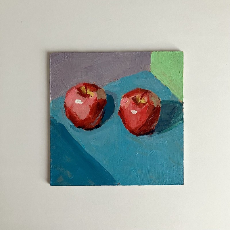Small Original Still Life Painting of Apples 6x6 in Acrylic On Hardwood Board gallery
