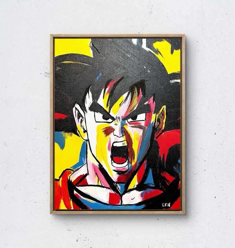 Laeknapes Saiyan Fury 1 Goku Abstract Art 12X16 Canvas Home Anime Expressionist