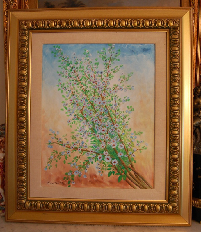 VTG ORIGINAL FRAMED SIGNED OIL CHERRY BLOSSOM BLOOM FLOWERS ARTIST: FIORENTINO gallery
