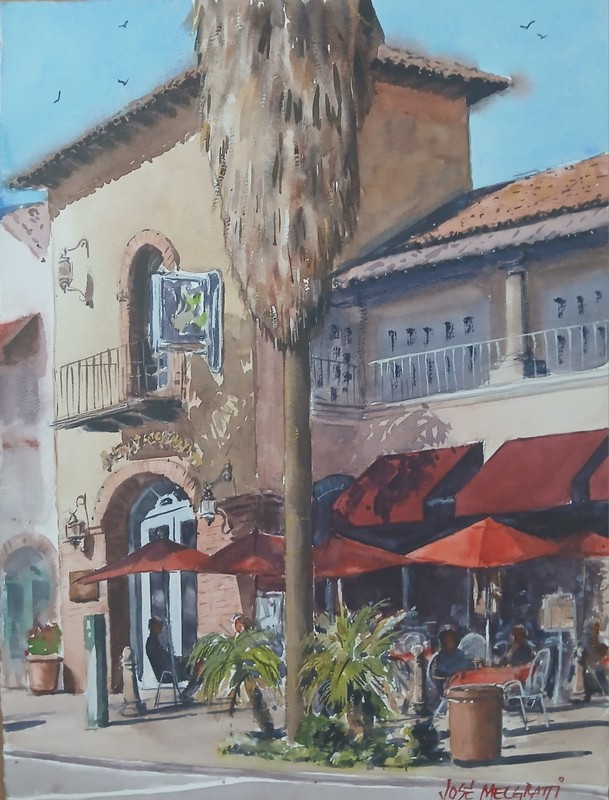 Watercolor Original Painting Downtown Palm Springs, CA 12" x 16" NOT A PRINT