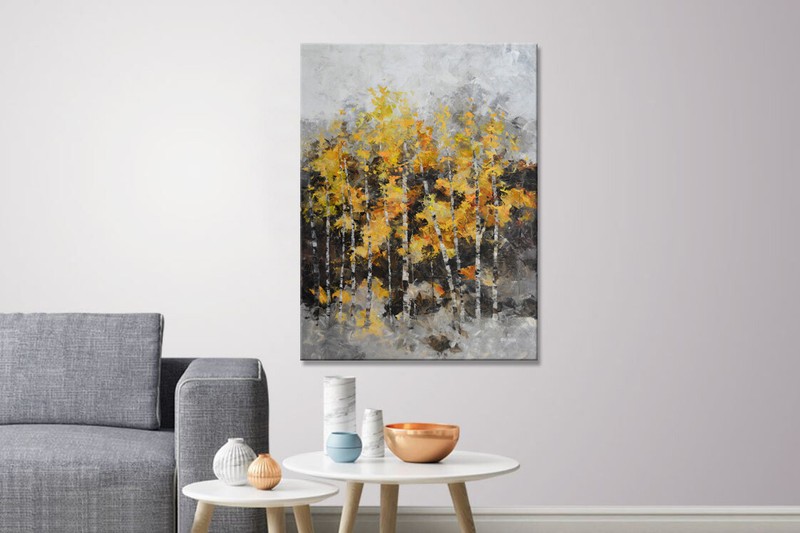 Big Original Acrylic Yellow Birch Tree Art Landscape on Canvas by Hunoz 36”x 48" gallery