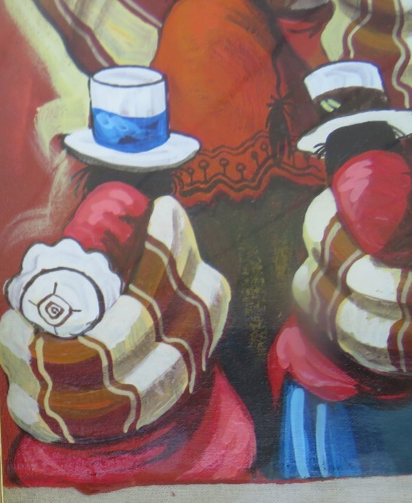 ORIGINAL FRAMED A GROUP OF PERUVIAN PEOPLE OIL ON CANVAS PAINTING SIGNED gallery