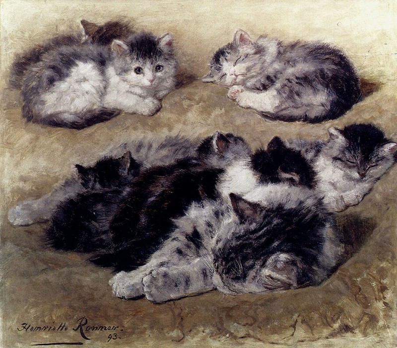 Handmade Oil Painting repro Henriette Ronner-Knip Cat #8