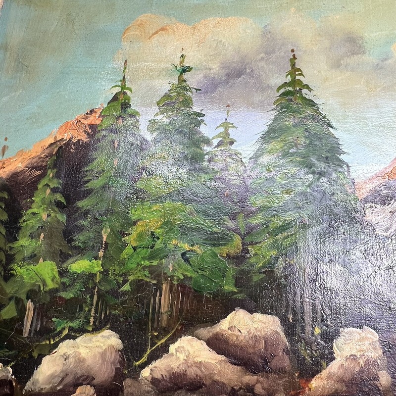 Vintage large oil painting landscape river mountains trees on Canvas gallery