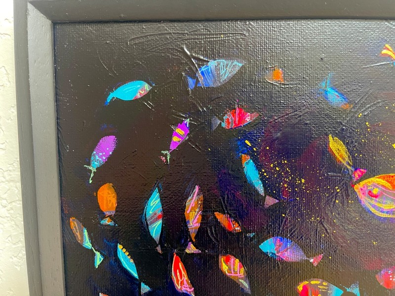 10x8 Original Acrylic Fish Painting Contemporary Fine Art with Collage Effect gallery