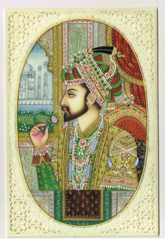 Miniature Portrait Of Emperor Shahjahan – Mughal Painting On Plate 4×6 Inches