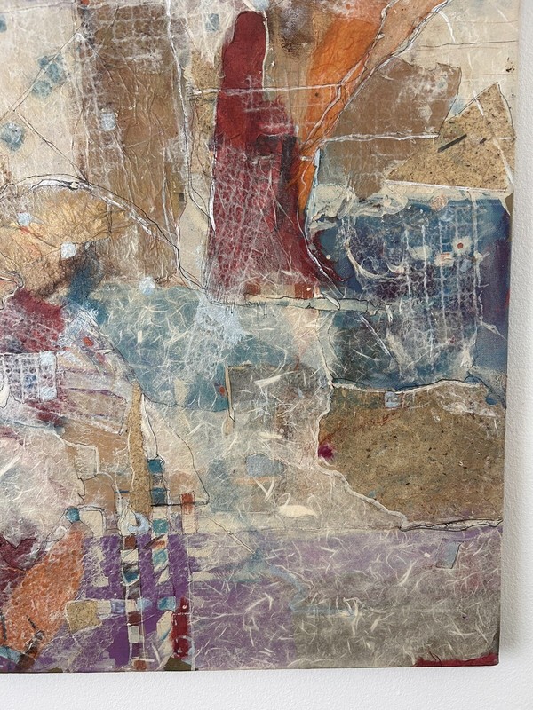 MCM Modern Abstract Oil Mixed Media Collage Ink Splatter Art Canvas 28”x28” gallery
