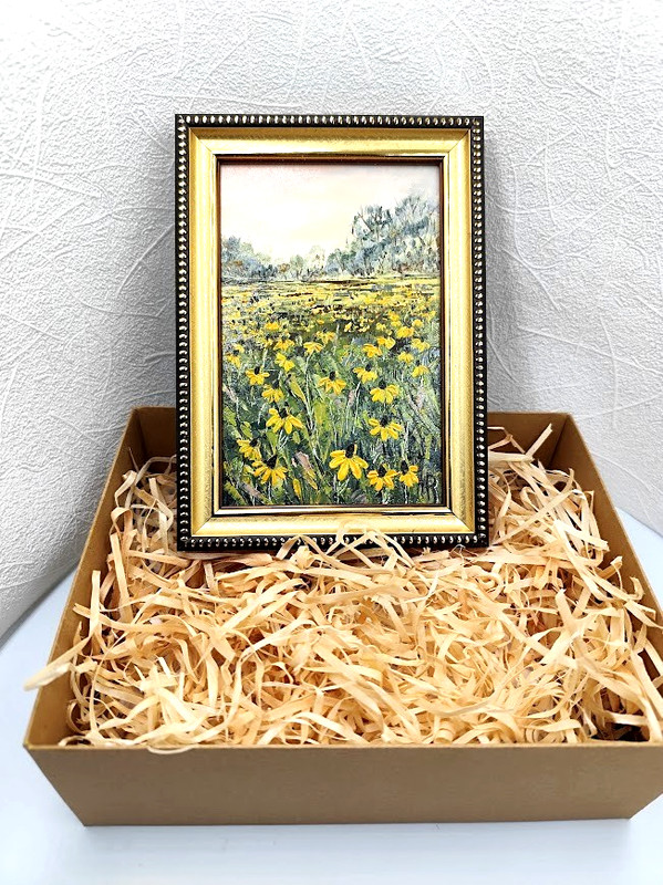 Original Oil Painting 4x6 in Framed Signed Spring Landscape Impasto Art gallery