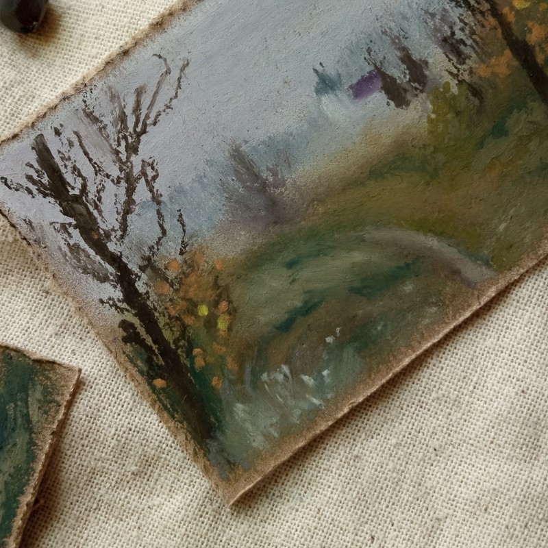 Original ACEO Moody Autumn Countryside Landscape Misty Path OOAK Miniature Art gallery