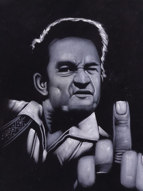 Johnny Cash, size 16″x11″, Hand-painted oil on black velvet