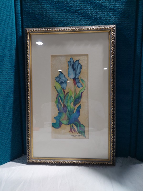 Colorful Bearded Iris Flower/Floral Watercolor Original Signed- LSEVERIDT 12×5.5