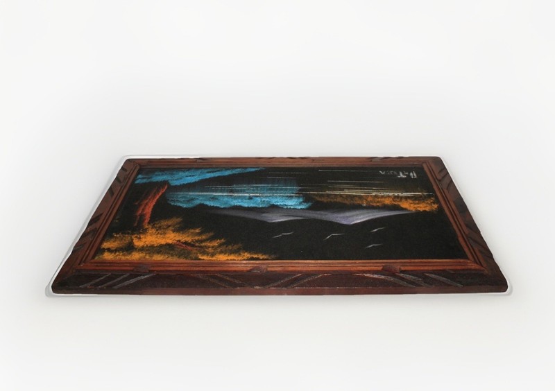 VTG 1970's Velvet Landscape Painting Lake Trees Signed Wood Framed MCM 23" x 14" gallery