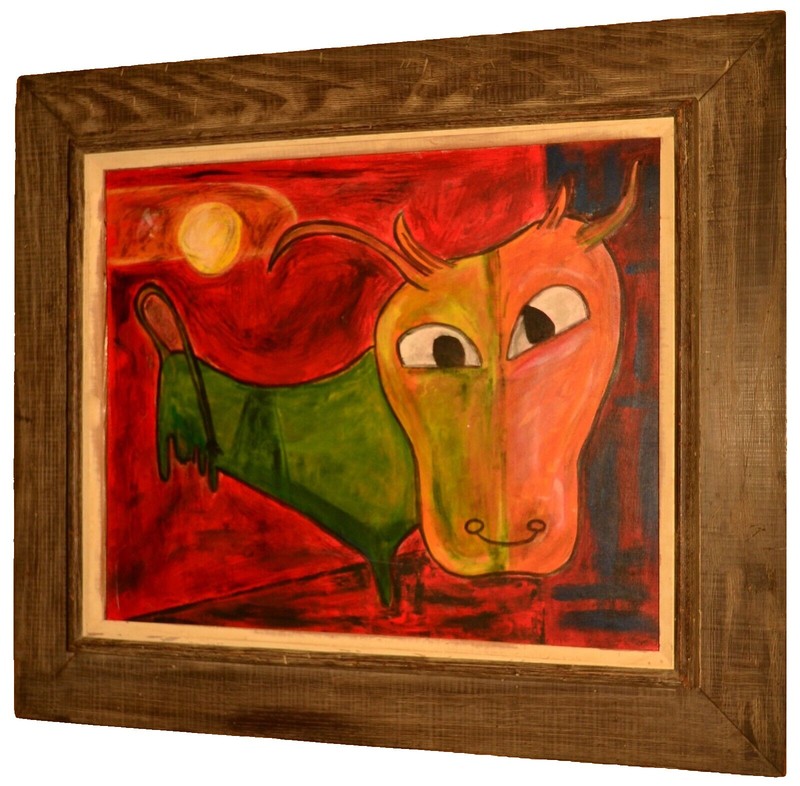 Guillame Corneille Original Signed Vintage Abstract Bull WPA Oil Painting gallery