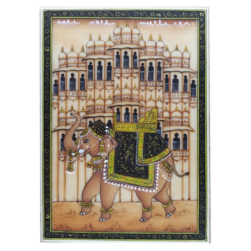Painting Elephant Handmade India Miniature Artwork water color resin tile 3½»X2½