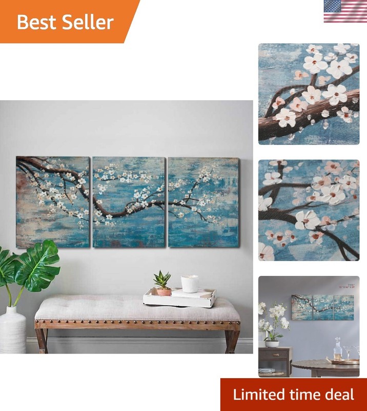 Ready to Hang 12″x16″ 3-Piece Teal Blue Flower Wall Art for Modern Homes