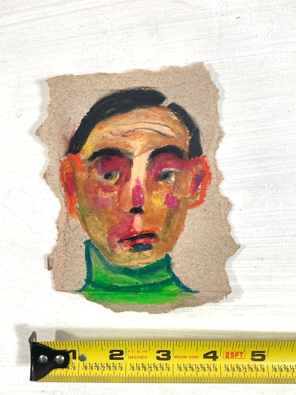 Original Outsider Art Primitive Man Naive Portrait Painting Peewee Herman gallery