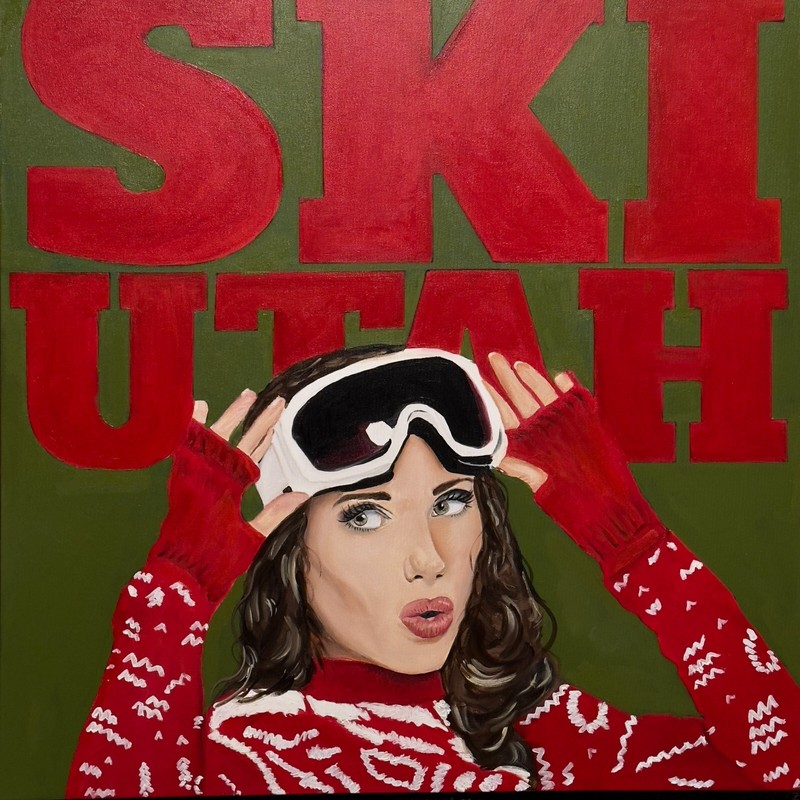 Utah Ski Original Artwork by seller 36 x 36″ 1of kind Original Skiing Art