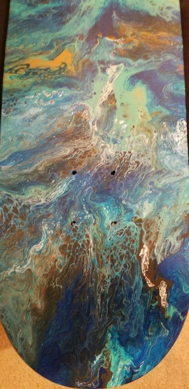 Custom painted skateboard deck wall art "Galactic Ocean" gallery