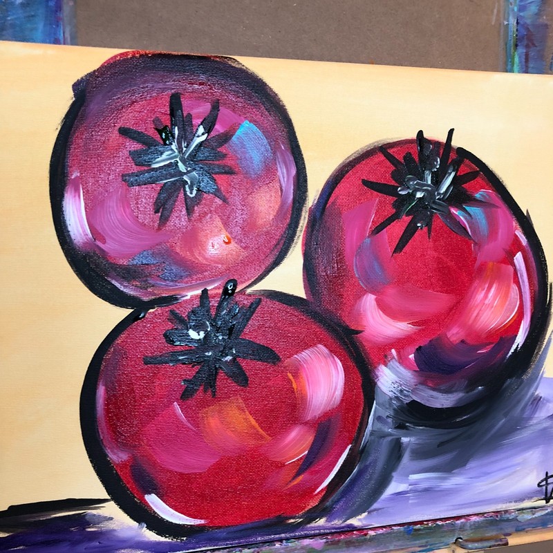 Ripe tomatoes impressionistic fine kitchen art painting 14X11 canvas original gallery