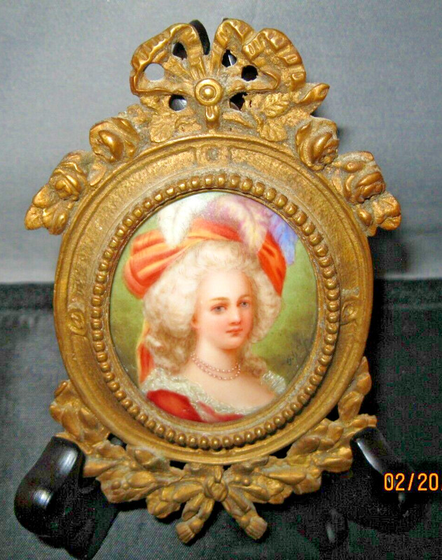 Antique French Miniature Portrait Marie Antoinette Painting Signed