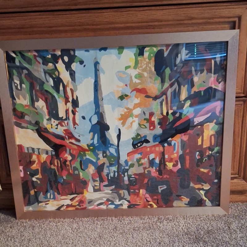 Modern Abstract Framed Paris Street Scene Architecture Painting 16″ X 20″
