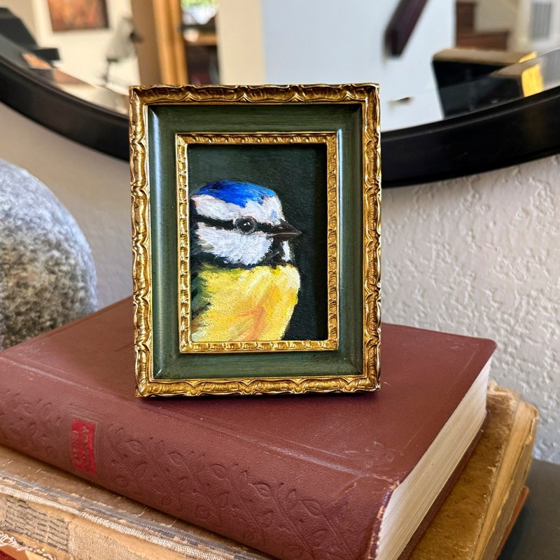 Original Oil Painting Bird | Framed Miniature | OOAK ACEO | Bennett Blue Tit
