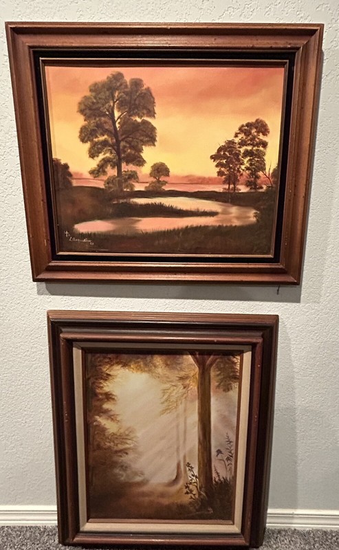 2 Vintage 1980’s Original Signed Framed Nature Landscape Trees Canvas Paintings