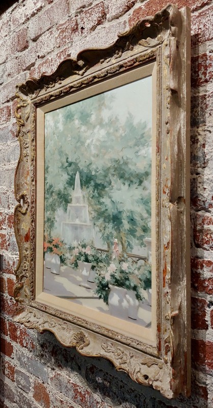 Andre Gisson -Young Woman near the Fountain at the Park-Oil painting gallery
