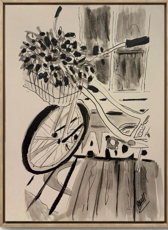 11×15 Bicycle Unframed Signed Acrylic On Paper, Multicolored, Handmade, Art