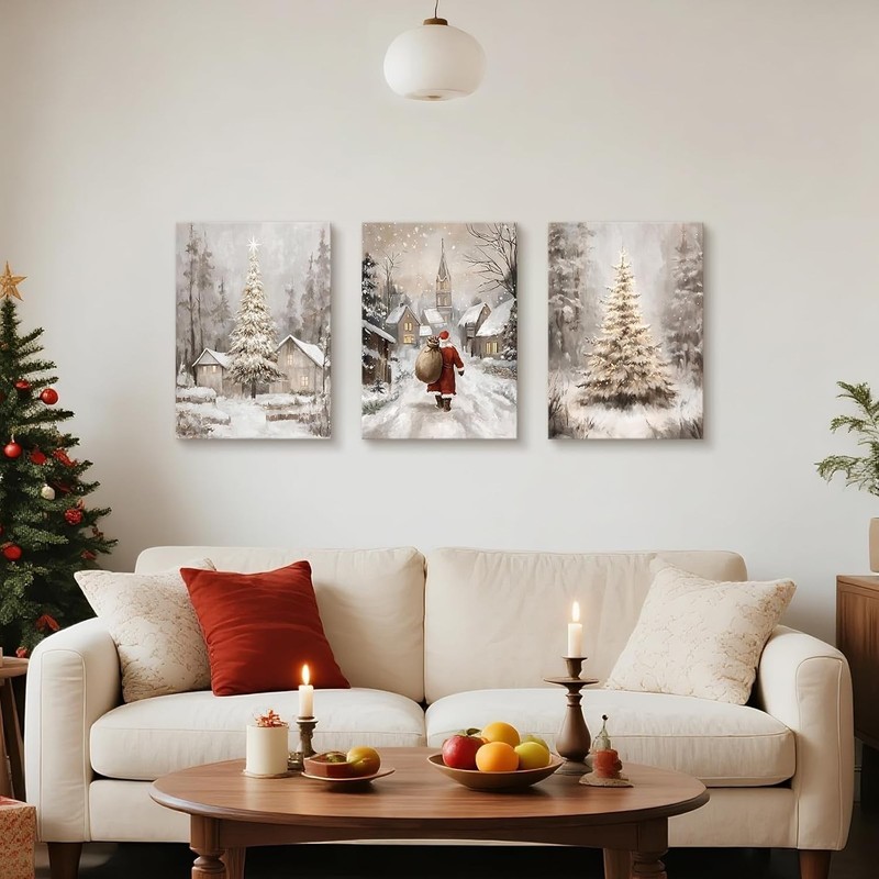 Christmas Pine Trees Winter Snow Scene Canvas Wall Art Painting 16"x24"x3 | N... gallery